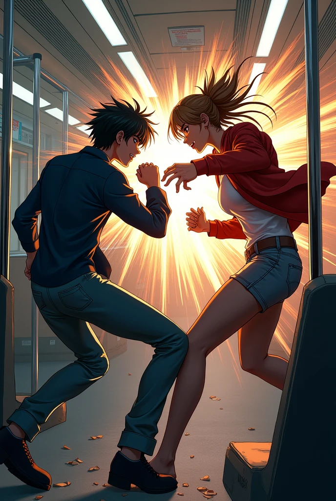 Anime style subway fight