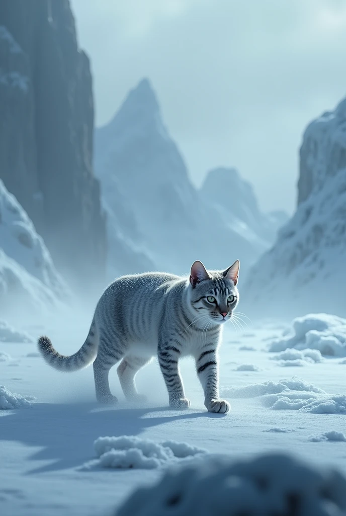 A cat moving in a frozen world