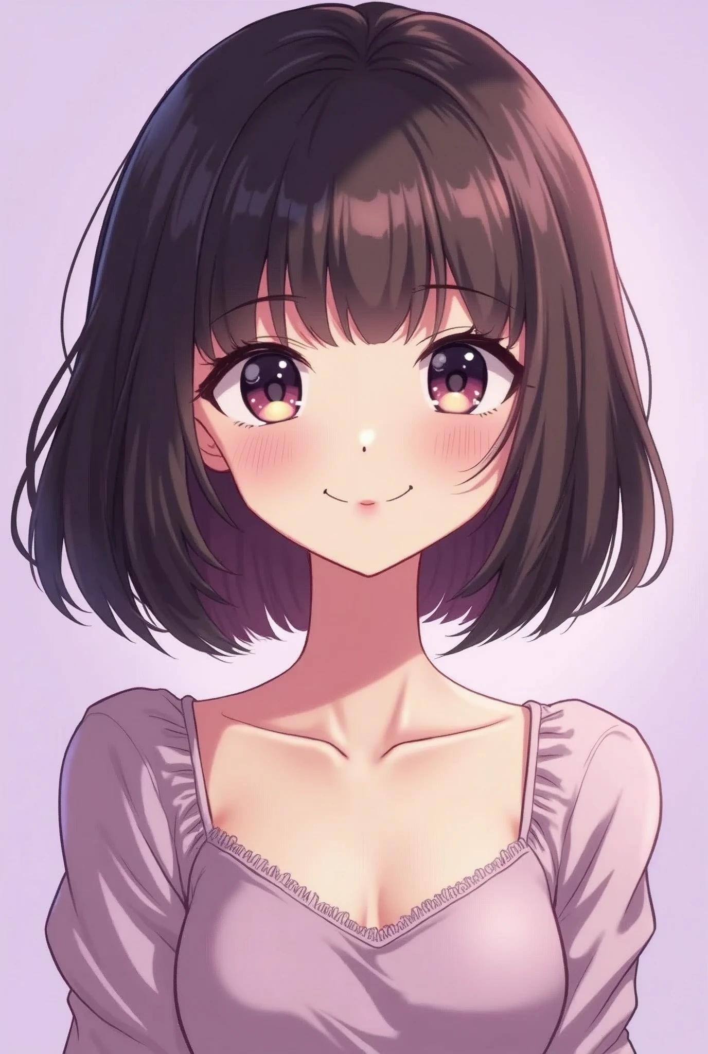 Gentle smile beauty bob hair woman in her 20s fashionable anime style illustration light purple background