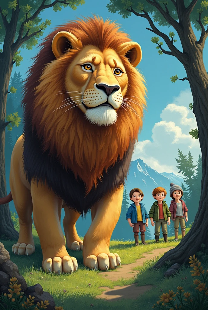 A new cover for the book The Chronicles of Narnia by Clive Staples Lewis, including the 4 brothers and the lion