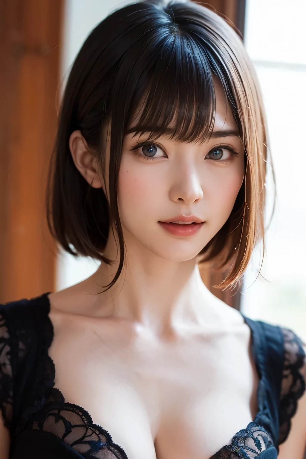 (masterpiece, Highest quality、Realisticに全てを詳細に美しく描画する、Very attractive adult beauty、Add strong highlights to the eyes、Look closely at the camera:1.4、A beautiful woman with charm、Ideal body type、Perfect Anatomy、Short Brunette Bob、Shiny Hair、Lip gloss),One Girl, alone, 明るい茶色のShiny Hair,Realistic, Looking at the audience、Please tilt your head a little, Bright colored crystal light blue eyes, 短いShiny Hair、 chestの中央に穴が開いた白いタートルネックの服,chestの真ん中に丸い穴が開いたセクシーな白いタートルネックのニットセーター、とても大きなchestの谷間を見せる、 Beautiful glossy lips, Lip gloss,prohibit, Upper Body、Big eyes、eyelash、Face is a little red、Embarrassing)、((Italian road system in winter))、((Short hair with bangs、Big eyes、Give students a very strong highlight、{Huge|big|Giga|Mega} chest:2、とてつもなく大きなchest:2、Gazing at the audience、Very beautiful beauty、Listen carefully、Beautiful glossy lips、beautiful long neck、Laugh a little、Beautiful Teeth、Laughing with your mouth open、Heart-shaped pupils))、28 years old、Very cute supermodel、{Huge|big|Very large|Mega} chest:2, chestの谷間:2、とても大きなchestの谷間を見せつける:2、A very picturesque background、Beautiful out-of-focus background、A wonderful sexinefilled with classy charm、Very attractive and sexy styl