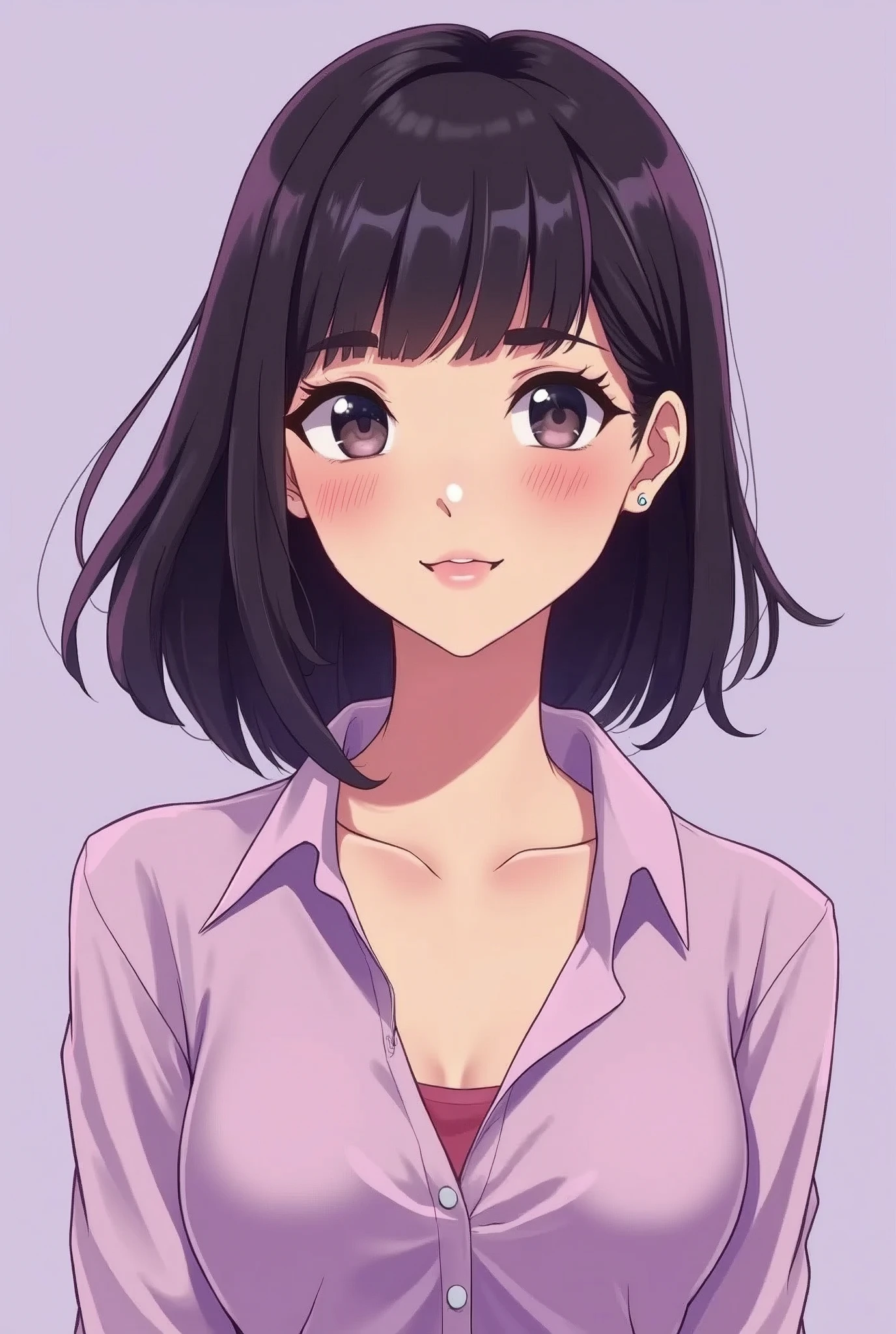Gentle smile beauty bob hair woman in her 20s fashionable anime style illustration light purple background