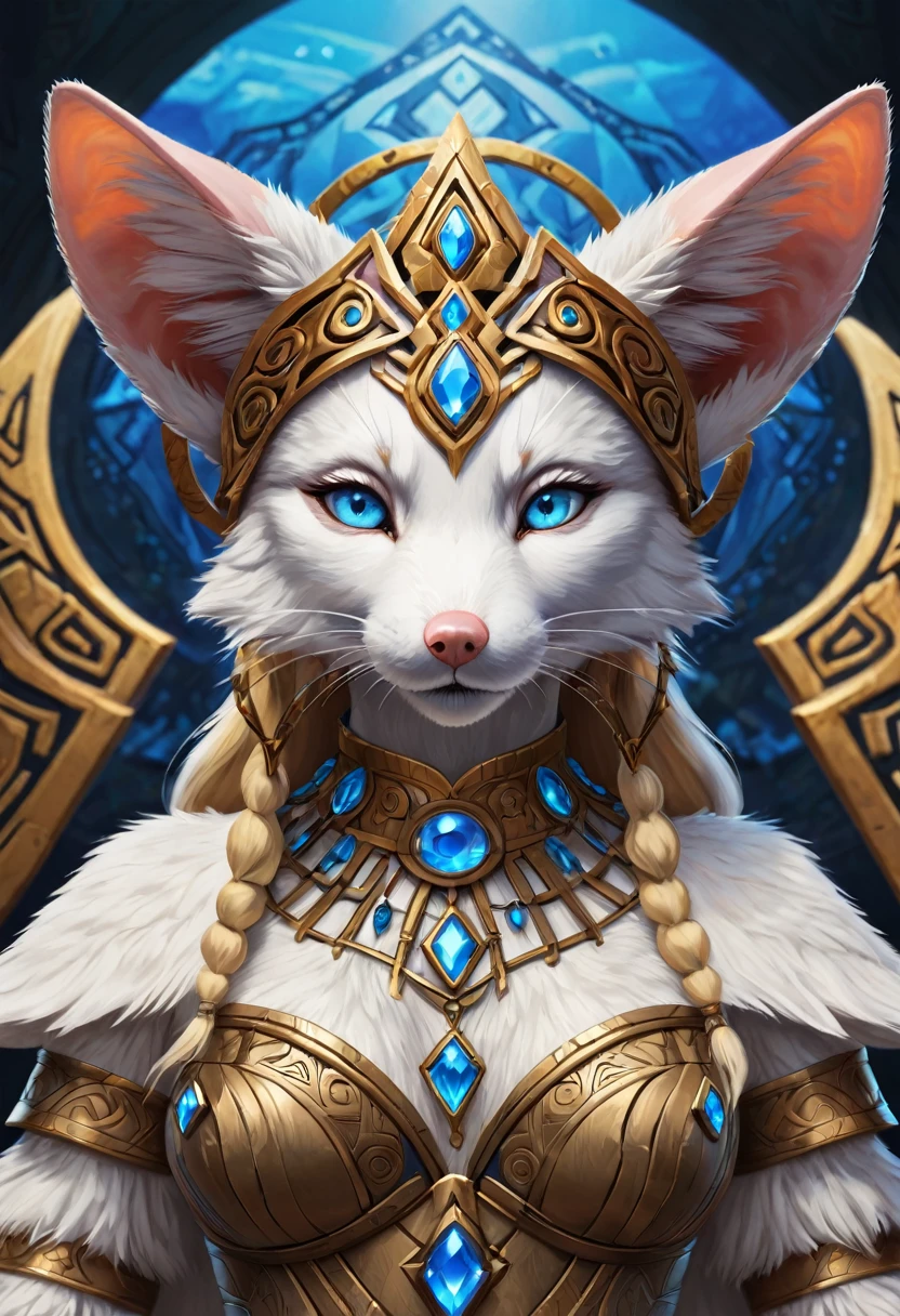 Anthropomorphic feminine kitsune-rat enchantress. disk shaped ears, crystal blue eyes. Official Art – An Award-Winning Digital Masterpiece In 4K Ultra HD, Extreme Detail And Intricate Realism. Symmetrical Face. This Concept Art Brought To Life By The Hands Of Artists Like Wlop & Artgerm In A Stunning 2D Vector Illustration. Breath of the wild. Background Is A Panoramic Vista.