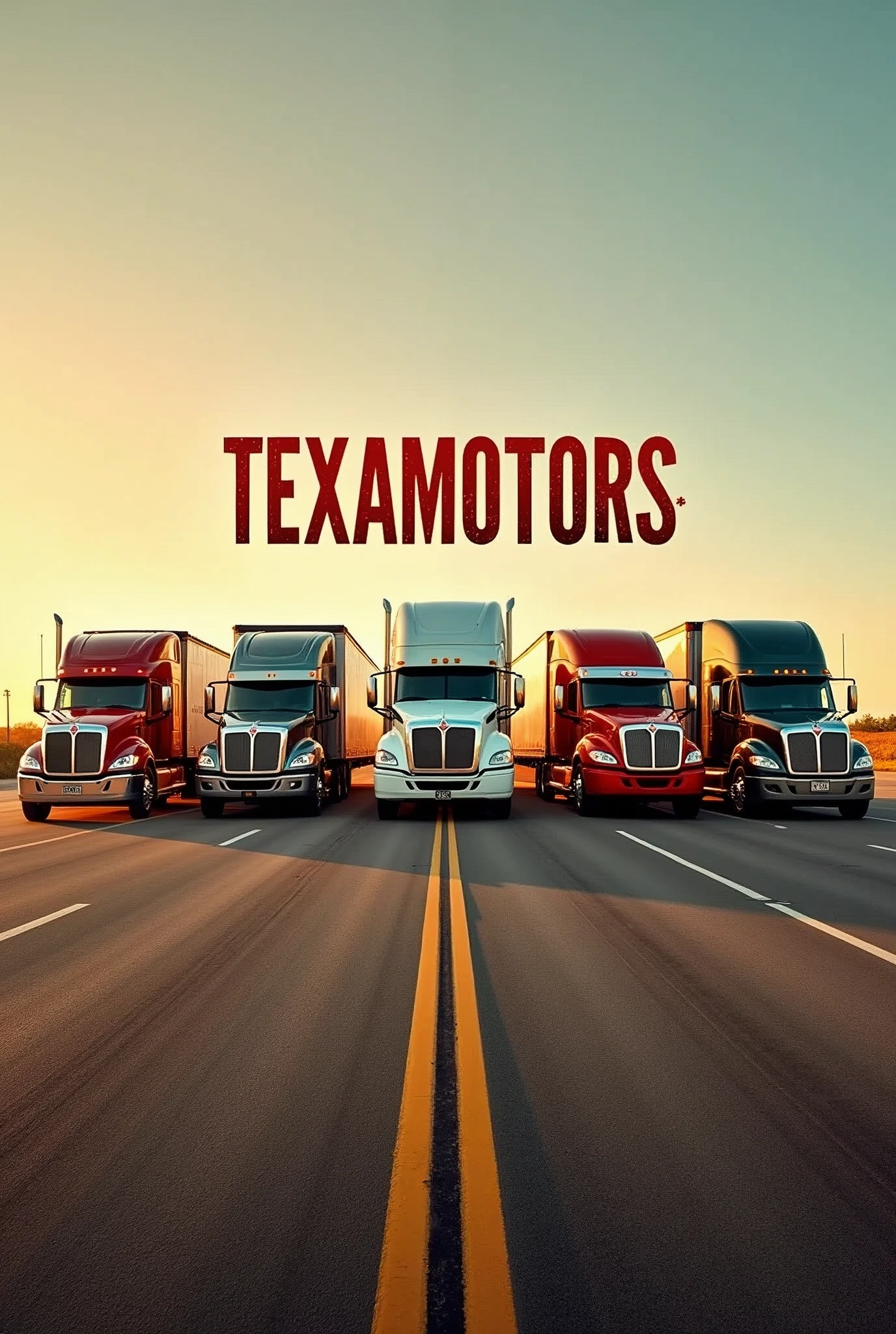 Create the cover with 5 trailers lined up and the word TEXAMOTORS in the middle of the trailers