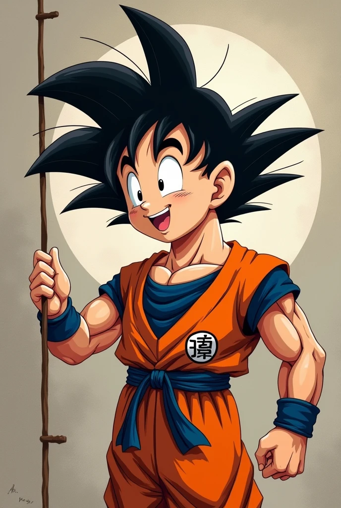 Son Goku, completely naked and without clothes, full body, with a cloud covering his bare penis, the cloud strictly in the low area of his body, covering his naked crotch, still showing the legs, completely naked