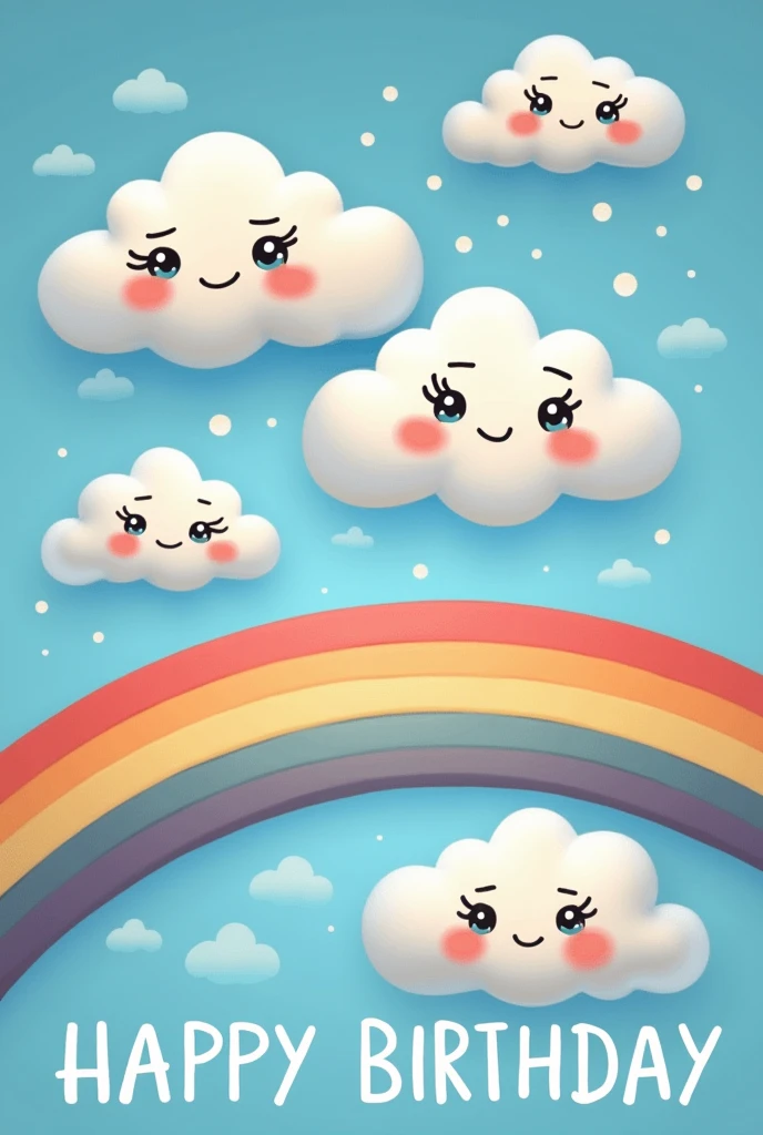 Happy Birthday with clouds with faces and rainbow with the name Dulce