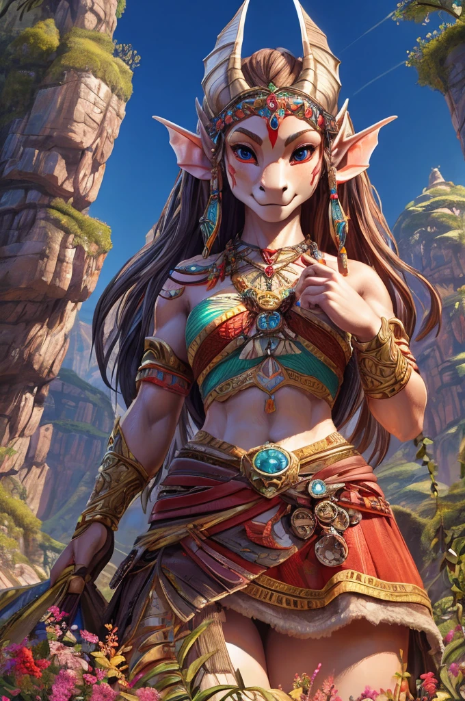 Anthropomorphic feminine kitsune-dragon enchantress. Official Art – An Award-Winning Digital Masterpiece In 4K Ultra HD, Extreme Detail And Intricate Realism. Symmetrical Face. This Concept Art Brought To Life By The Hands Of Artists Like Wlop & Artgerm In A Stunning 2D Vector Illustration. Breath of the wild. Background Is A Panoramic Vista.