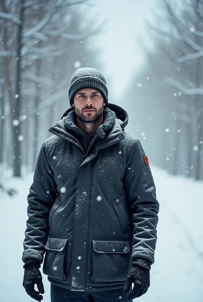 Man in front of a blizzard