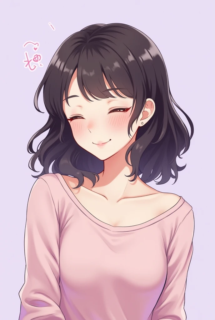 Gentle, smiling, soothing, medium hair, woman in her 20s, stylish, anime-style illustration, light purple background