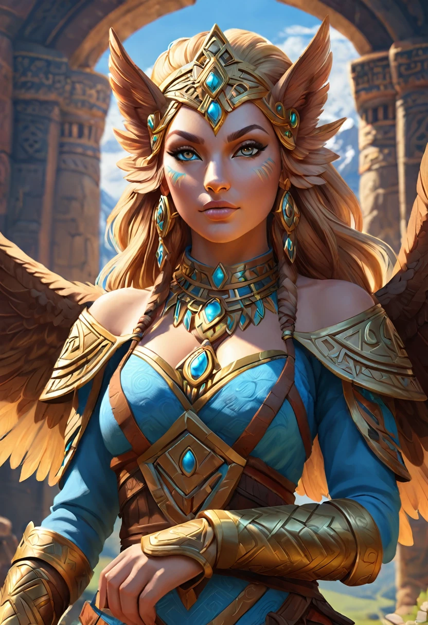 Anthropomorphic feminine griffin enchantress. Official Art – An Award-Winning Digital Masterpiece In 4K Ultra HD, Extreme Detail And Intricate Realism. Symmetrical Face. This Concept Art Brought To Life By The Hands Of Artists Like Wlop & Artgerm In A Stunning 2D Vector Illustration. Breath of the wild. Background Is A Panoramic Vista.
