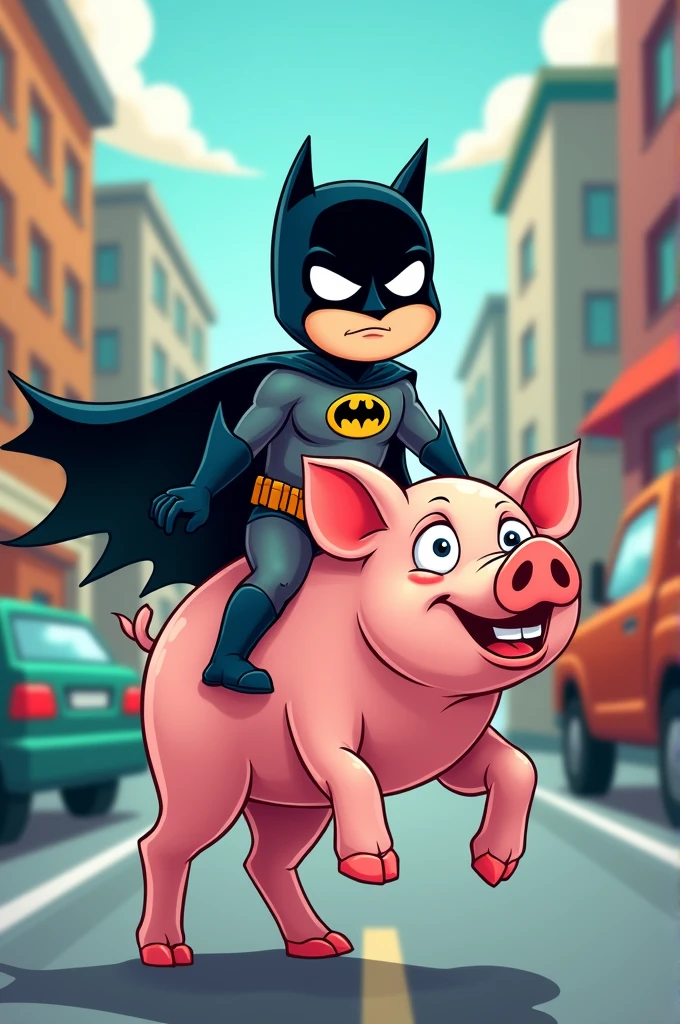 Batman on a pig cartoon
