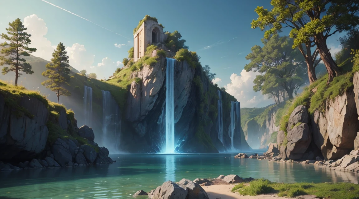 naturey, Realism, 4K, sky, water, sky, stele, lights, vegetation