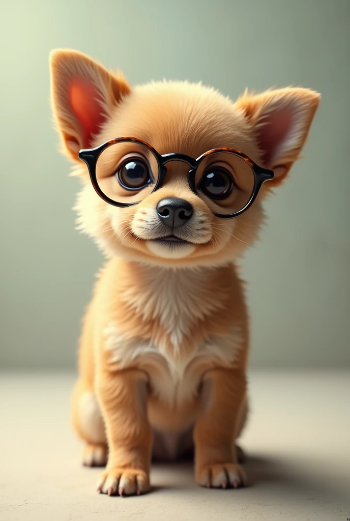 Little dog with granny glasses standing on two legs