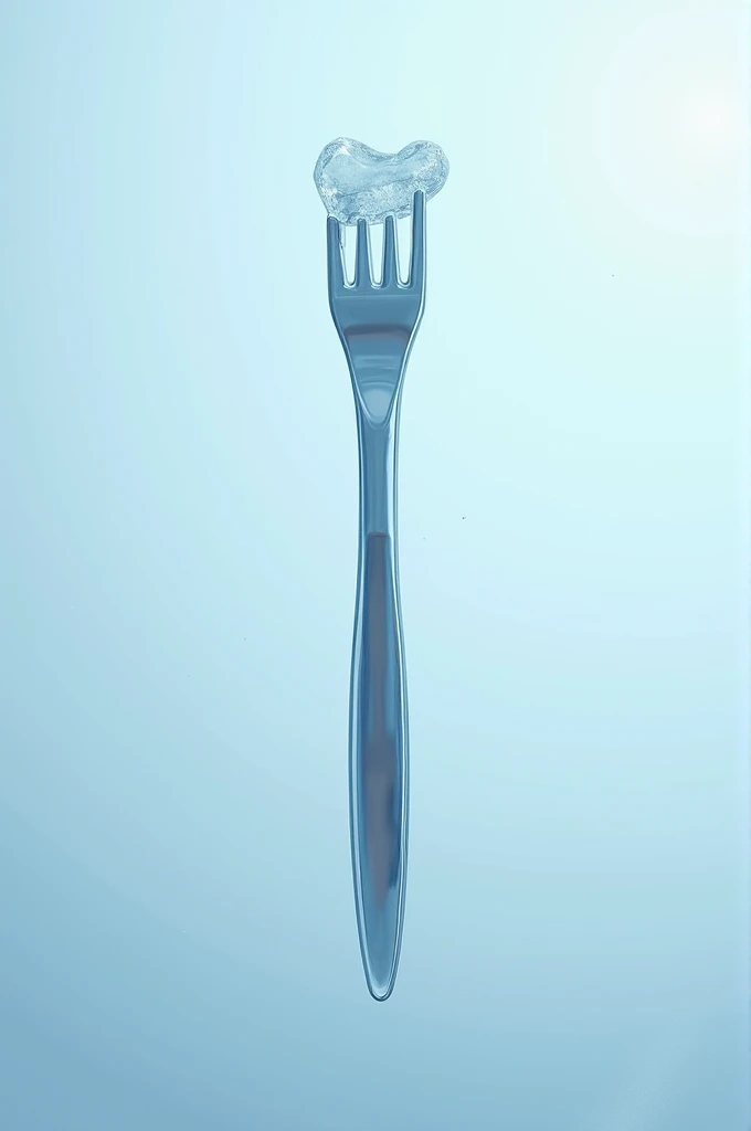 A futuristic toothpick with an elegant and minimalist design, made of an advanced, shiny metallic material that appears almost translucent. The toothpick appears to float in space, showing no signs of wear, as if it were indestructible. Its material is self-cleaning, with a surface that repels any dirt or contamination, always remaining impeccable. The background of the image has a soft tone of blue and white., giving a futuristic and clean look to the environment.