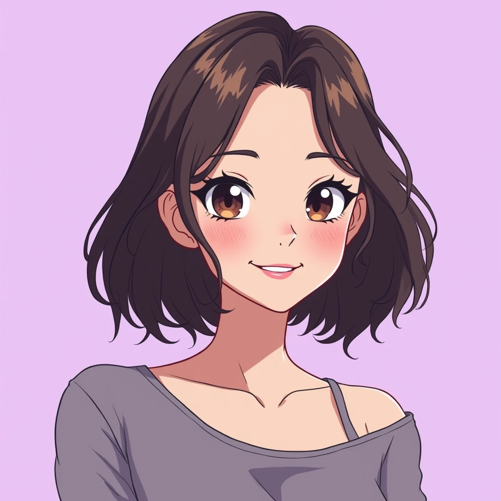 Gentle smile beauty bob hair woman in her 20s fashionable anime style illustration light purple background