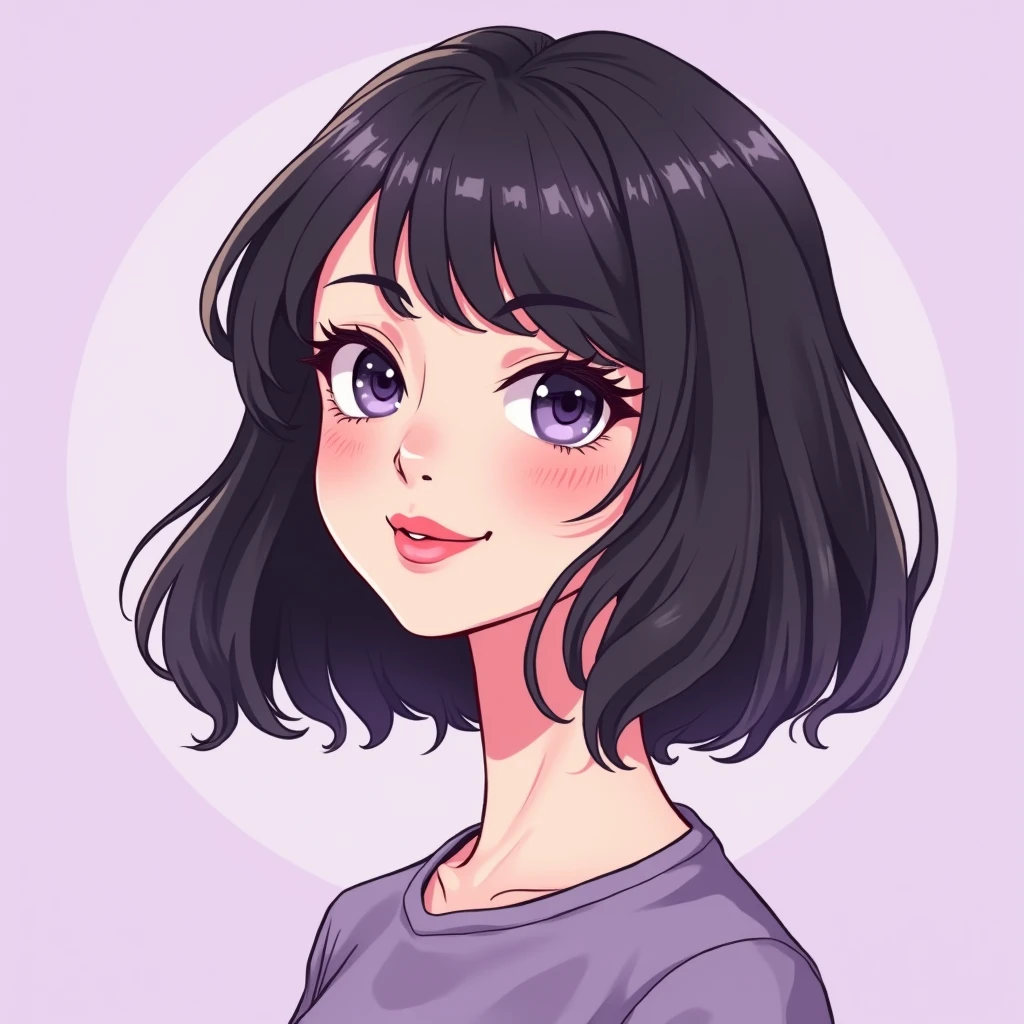 Gentle smile beauty bob hair woman in her 20s fashionable anime style illustration light purple background