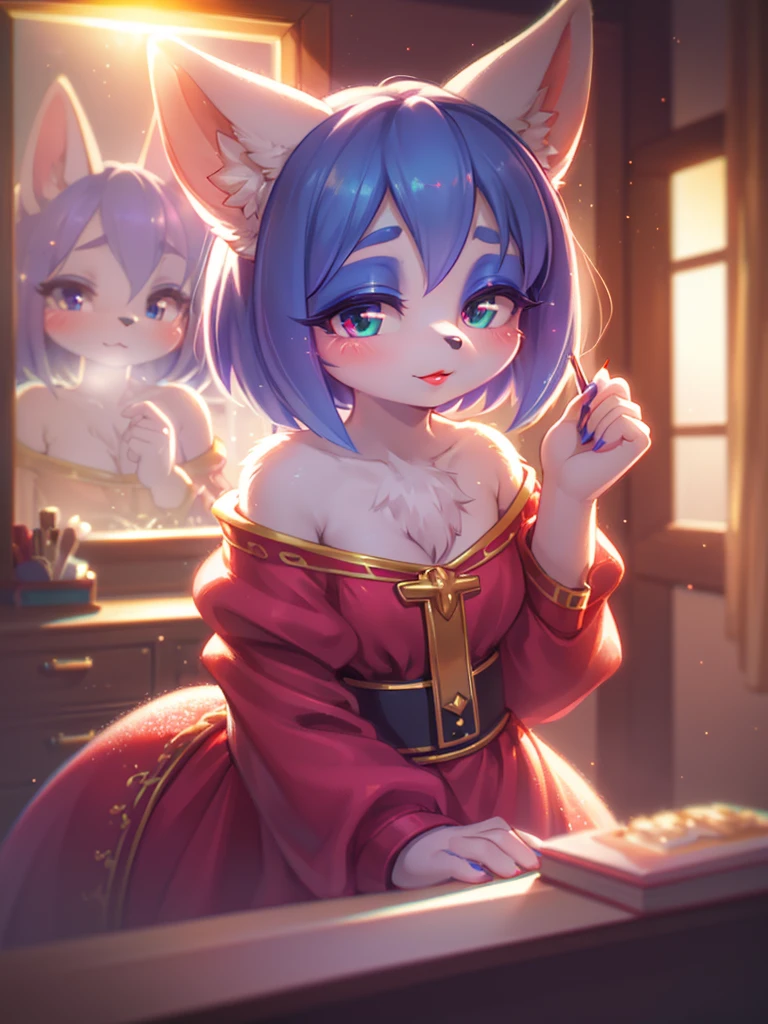 An anthropomorphized female rabbit smiles inappropriately as she rubs her hairy, seductive body against a penis、Her eyes are a captivating deep blue。The modern era