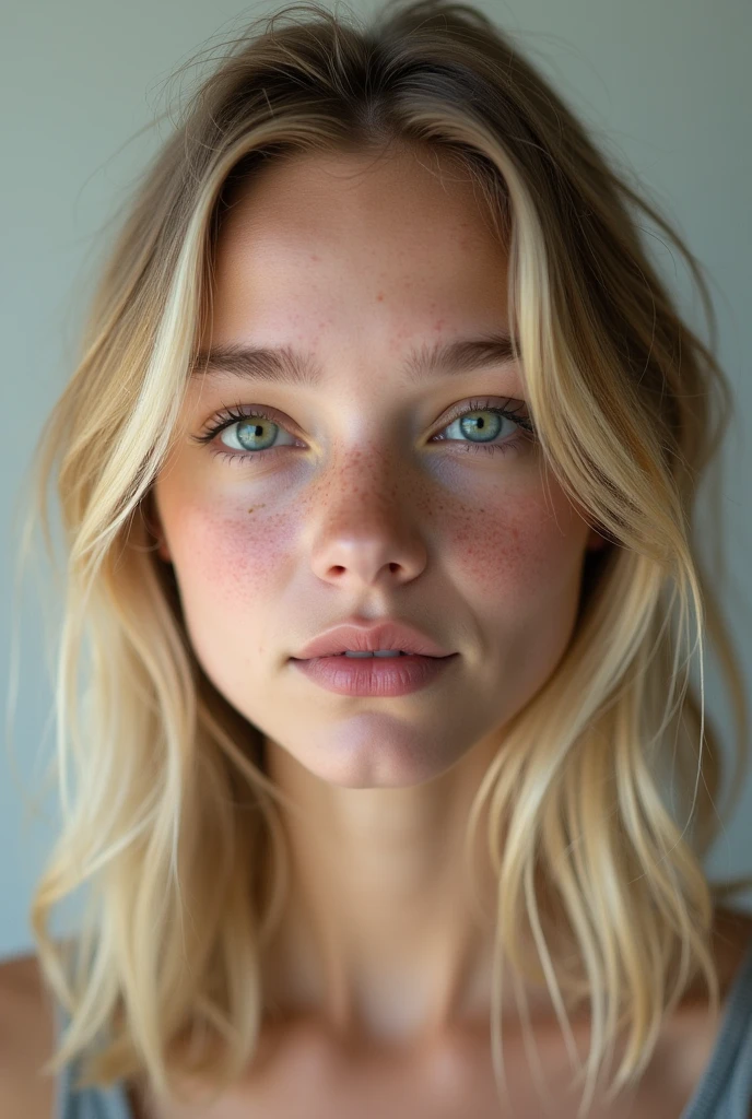 Ultra realistic photo portrait of a blond girl with straight hair and green eyes, no makeup , few freckles, meticuious detailed, highly detailed, 4k, high resolution , award winning photography
