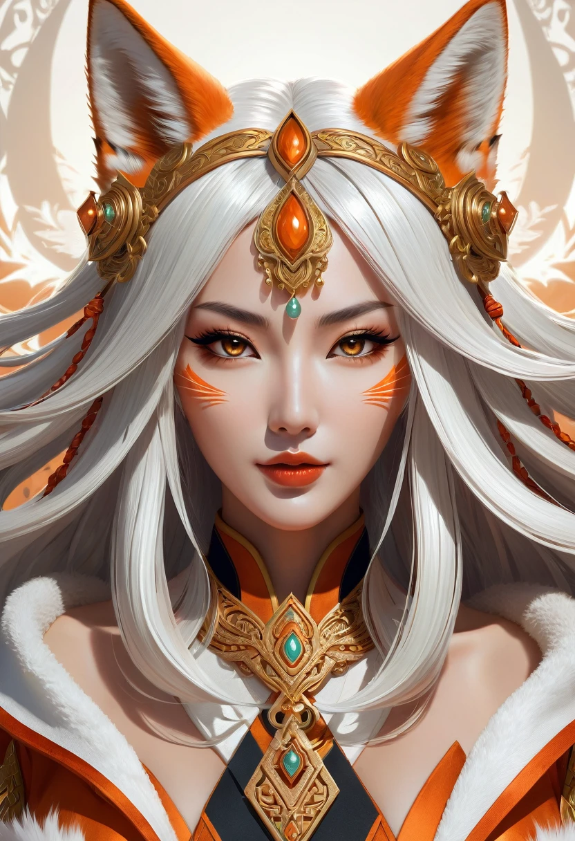 Anthropomorphic feminine kitsune enchantress. Official Art – An Award-Winning Digital Masterpiece In 4K Ultra HD, Extreme Detail And Intricate Realism. Symmetrical Face. This Concept Art Brought To Life By The Hands Of Artists Like Wlop & Artgerm In A Stunning 2D Vector Illustration. Background Is A Panoramic Vista.
