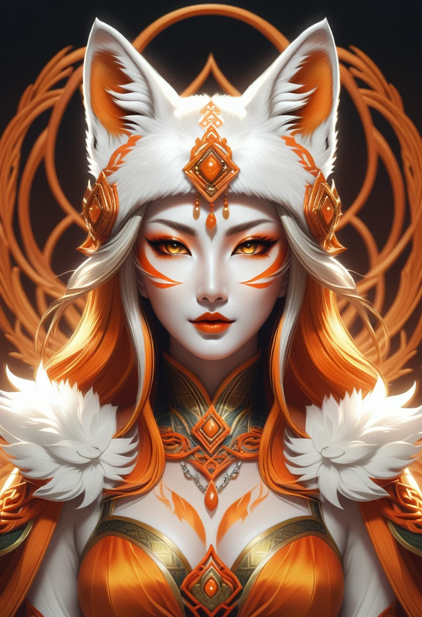 Anthropomorphic feminine kitsune enchantress. Official Art – An Award-Winning Digital Masterpiece In 4K Ultra HD, Extreme Detail And Intricate Realism. Symmetrical Face. This Concept Art Brought To Life By The Hands Of Artists Like Wlop & Artgerm In A Stunning 2D Vector Illustration. Background Is A Panoramic Vista.
