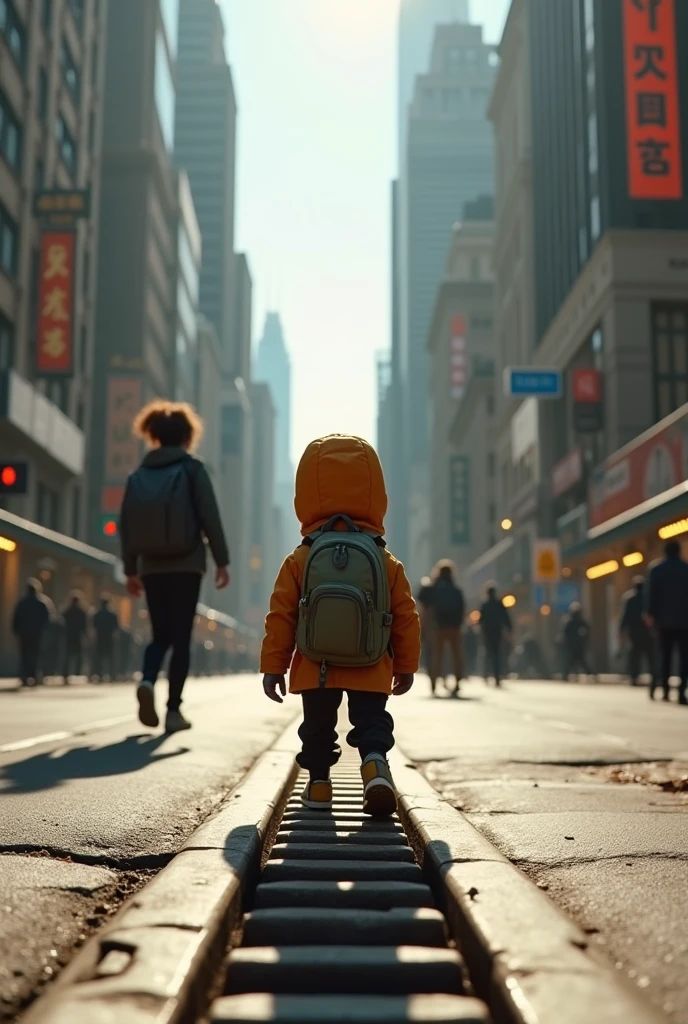 You are 12" inches small. You are moving in a city. Draw a scene from your journey in perspective