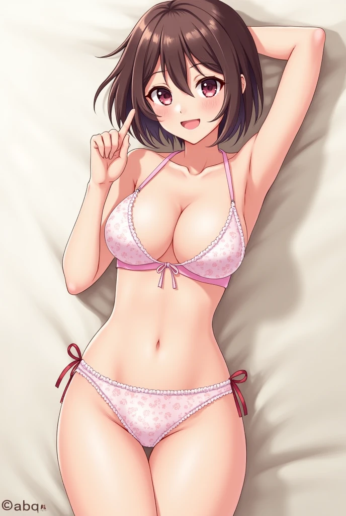 masutepiece, Best Quality, Illustration, Ultra-detailed, finely detail, hight resolution, Perfect dynamic composition, Beautiful detailed eyes, doress,Medium Hair, mid-chest, Natural Color Lip, Random and sexy poses,Smile,Osaka,20 years girl,Cute see-through lingerie, nipples are pink.