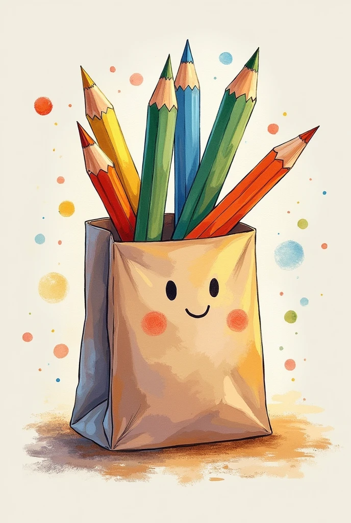 Flyer for drawing contest with craft paper bag with children&#39;s drawings for contest 
