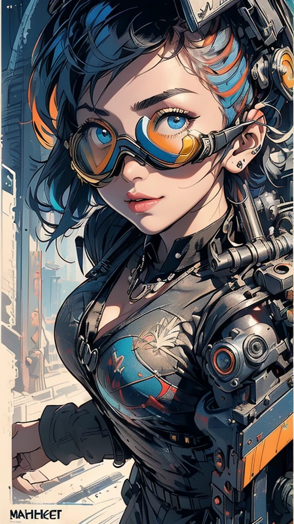 (((masterpiece, highest quality))),(((solo:1.2))),(((1girl:1.2))),32k wallpaper, very detailed, poster, vintage science fiction,(((((geometric cinematic movie poster))))), (bauhaus), shape,(((abstract))),(mid century modern),movie poster,(((((portfolio))))),(((((Close-up))))),(((((bust up))))),((((more various angle)))),(((highlight))),Vast landscape,((((heterochromia)))),(((complete. detailed face))),(((Extremely talented))),(((((most complecated machine))))),Colorful color scheme,(Cleavage),(((((unlimited mechanic Workaholic))))),(((((stylish work goggle)))))
