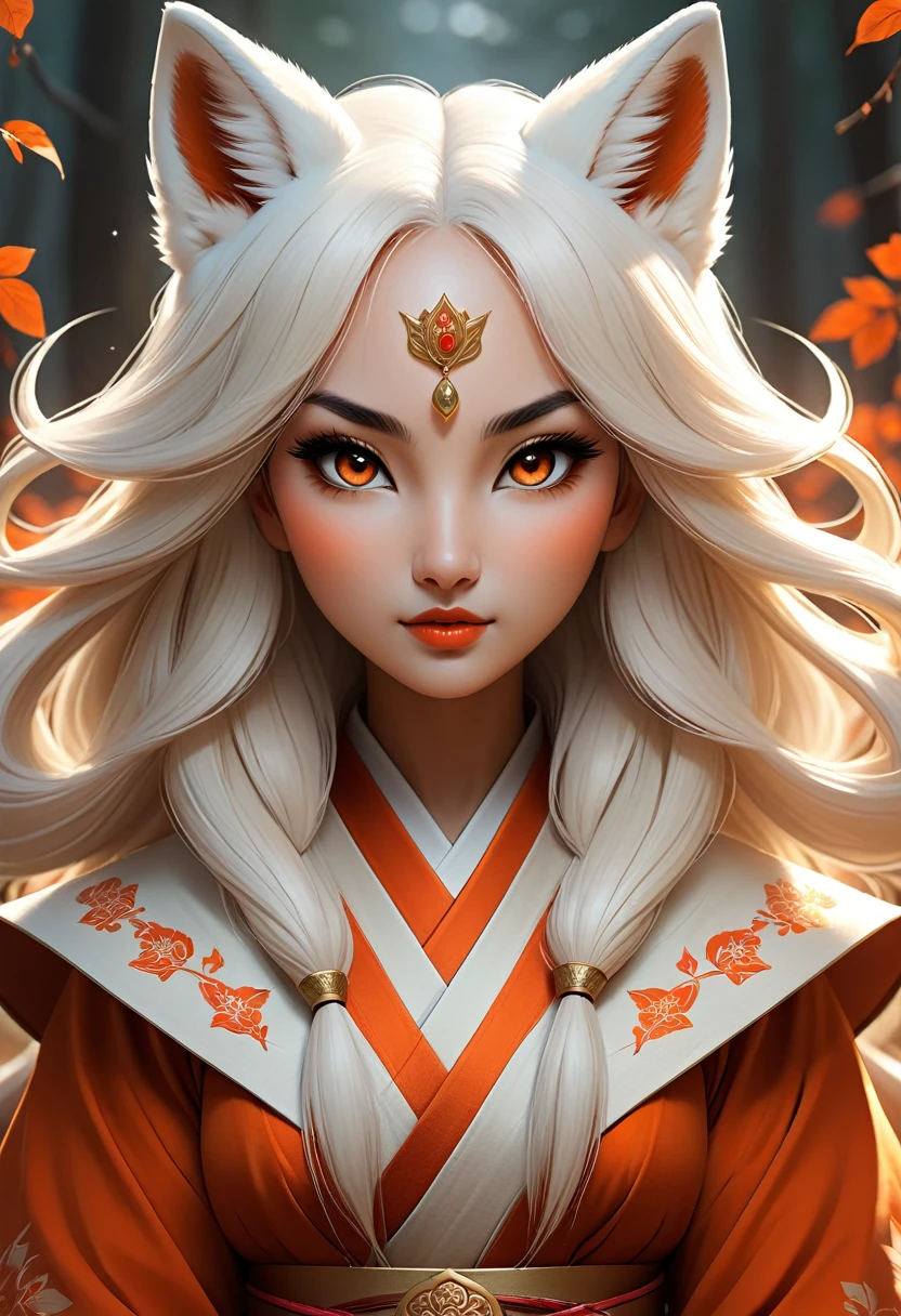 Anthropomorphic feminine kitsune enchantress. Official Art – An Award-Winning Digital Masterpiece In 4K Ultra HD, Extreme Detail And Intricate Realism. Symmetrical Face. This Concept Art Brought To Life By The Hands Of Artists Like Wlop & Artgerm In A Stunning 2D Vector Illustration. Background Is A Panoramic Vista.
