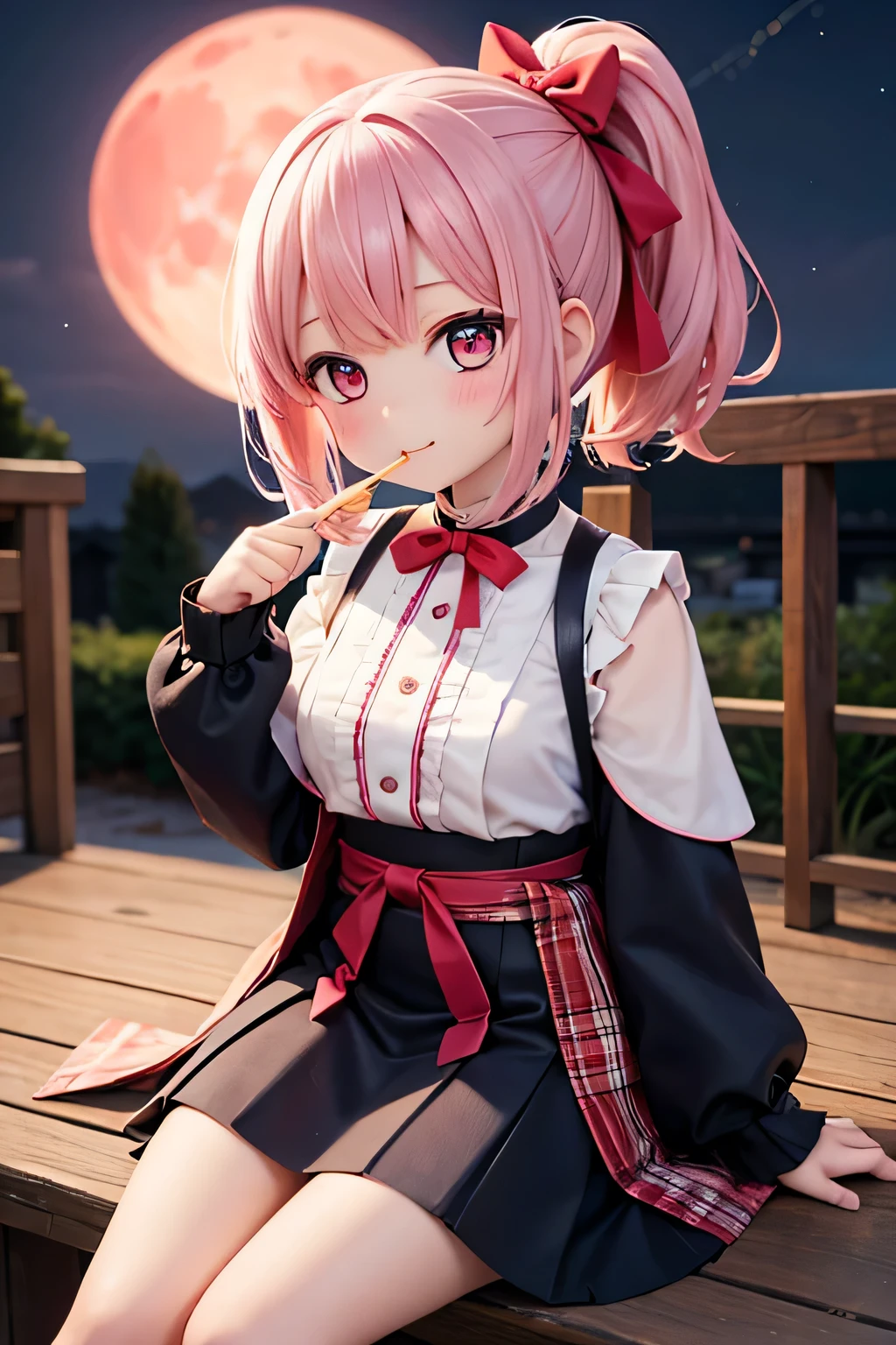 Highest quality、High resolution、Detailed Background、(Beautiful face in every detail:1.4)、Highly detailed face、Normal number of fingers、Teenage beauty、Huge breasts、Perfect body line、Light color hair、Twin tails、Bobcut、ponytail、Cute gestures、Fun atmosphere、A big smile、Tsukimi、
Enjoying Tsukimi、Tsukimi spending time with friends、
At dusk、A girl and her friends are gathered in a nearby park.、
Everyone brought homemade dumplings and sweets, looked up at the big, bright red moon, and chatted happily.、While eating dumplings「This year's Tsukimi is very beautiful!」「Moon、I wish you a happy new year.!」I'm exchanging words with、
Some children were playing by making origami moon-shaped paper and folding it skillfully together with their friends.、「My Origami Moon、copper?」"「This is how I folded it」The atmosphere is peaceful and friendly.、
When the children got tired of playing, they sat down on the blankets.、We started singing Tsukimi's song together.、
I can feel myself creating heartwarming memories under the gentle moonlight.