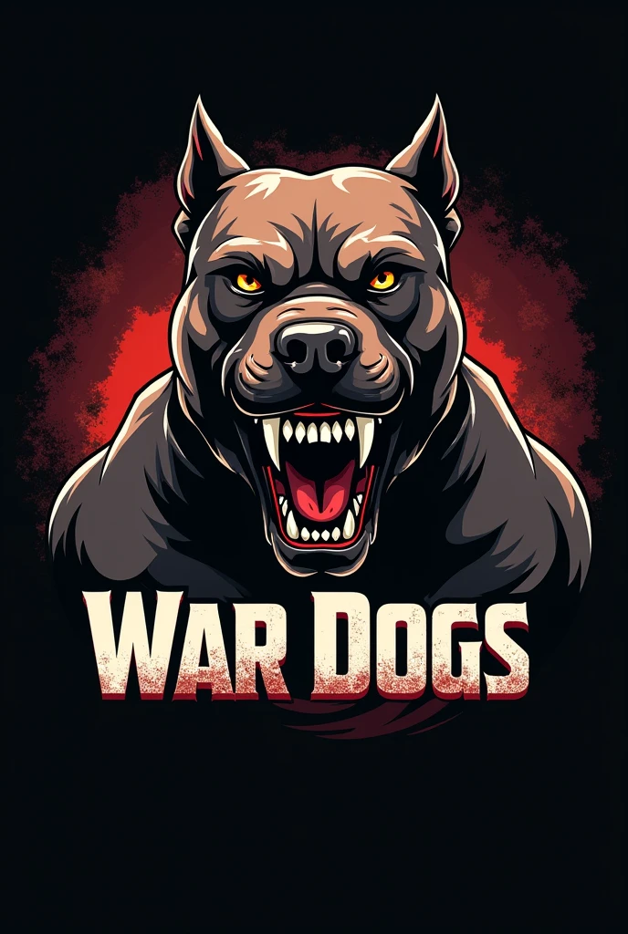 Create a logo with a scary pitbull that says war dogs