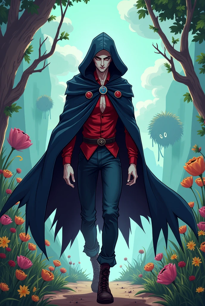 Male vampire rogue hooded, Cartoon style aventure time rpg