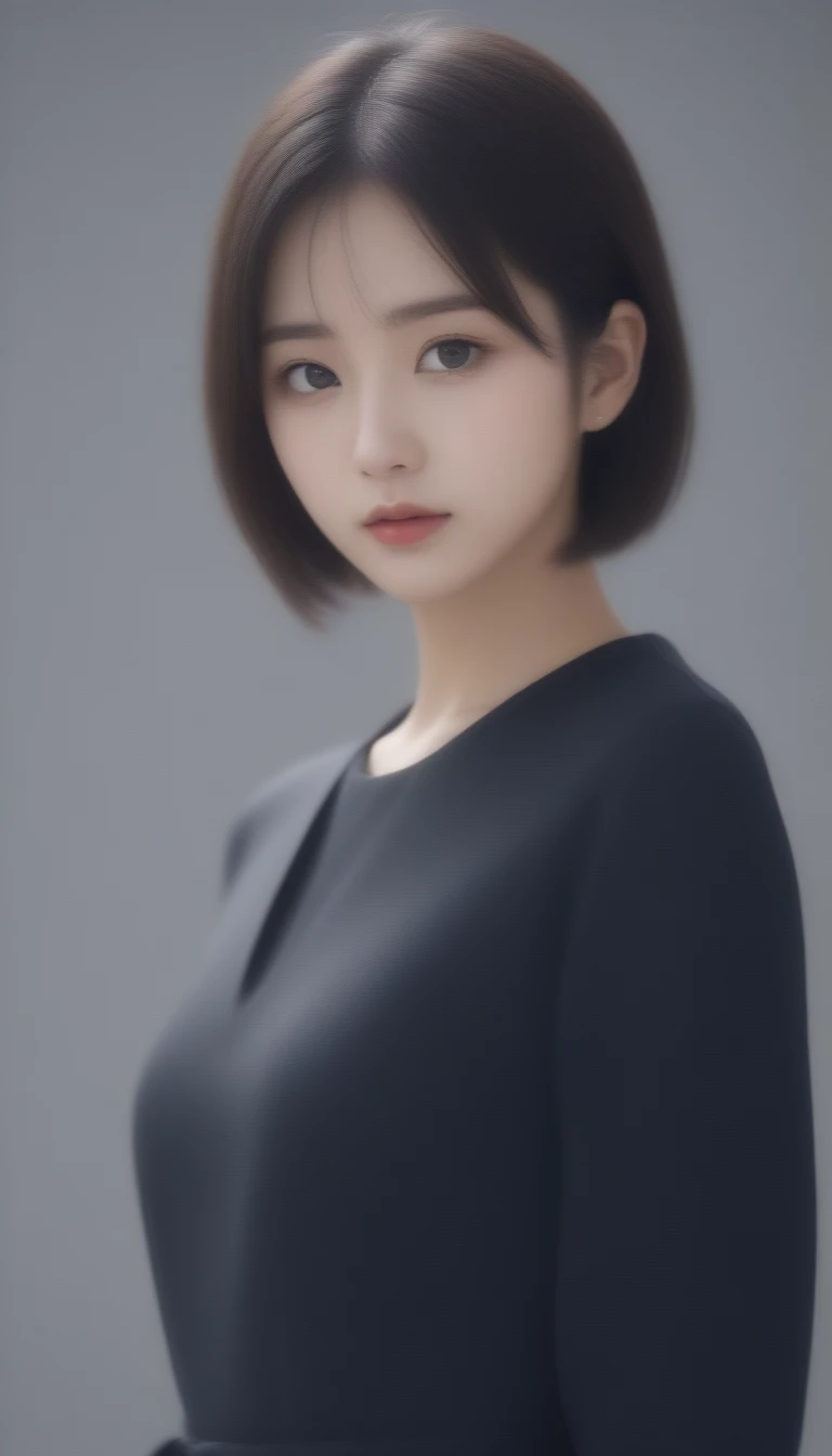 8k, Ultra-high resolution, Highest quality, masterpiece, 三分割法によるphotograph,Surreal, photograph, 1 girl, (16 years old:1.3), pretty girl, Cute Face, Beautiful eyes in every detail, 細かくdetailedに,masterpiece,One Girl:1.2, Japan Female Announcer,whole body,sad,Tears flow,Black short hair,Messy hair bun,(Black suit:1.3),Nun's clothing,Black Pencil Skirt,(印象派の美しい少女のPortraiture), (Gray background:1.3),(Impressionist light and colour),Dedication to God,Sit in a tall chair,Beautiful leg line beauty,Stiletto pumps,Realistic Skin, Perfect and beautiful face ,完璧でCute Face, Skin with attention to detail, Perfect limbs、Tight waist,Looking at the audience、beauty,Long neck,clavicle,(((Ideal body type))),A-cup small breasts :2,Portraiture:2,Perfect Anatomy,鮮明なdetailed,detailed,Surreal,Light and shadow,Spotlight