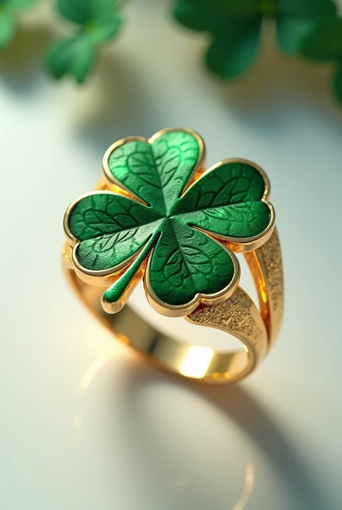 An image of a graduation ring with a five-leaf clover