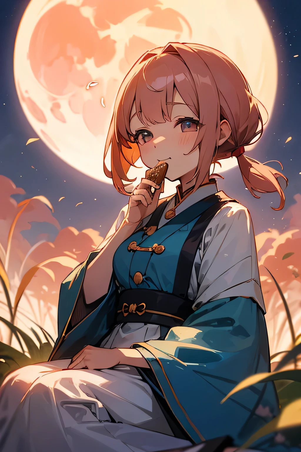 Highest quality、High resolution、Detailed Background、(Beautiful face in every detail:1.4)、Highly detailed face、Normal number of fingers、Teenage beauty、Huge breasts、Perfect body line、Light color hair、Twin tails、Bobcut、ponytail、Cute gestures、Fun atmosphere、A big smile、Tsukimi、
Enjoying Tsukimi、Tsukimi spending time with friends、
At dusk、A girl and her friends are gathered in a nearby park.、
Everyone brought homemade dumplings and sweets, looked up at the big, bright red moon, and chatted happily.、While eating dumplings「This year's Tsukimi is very beautiful!」「Moon、I wish you a happy new year.!」I'm exchanging words with、
Some children were playing by making origami moon-shaped paper and folding it skillfully together with their friends.、「My Origami Moon、copper?」"「This is how I folded it」The atmosphere is peaceful and friendly.、
When the children got tired of playing, they sat down on the blankets.、We started singing Tsukimi's song together.、
I can feel myself creating heartwarming memories under the gentle moonlight.