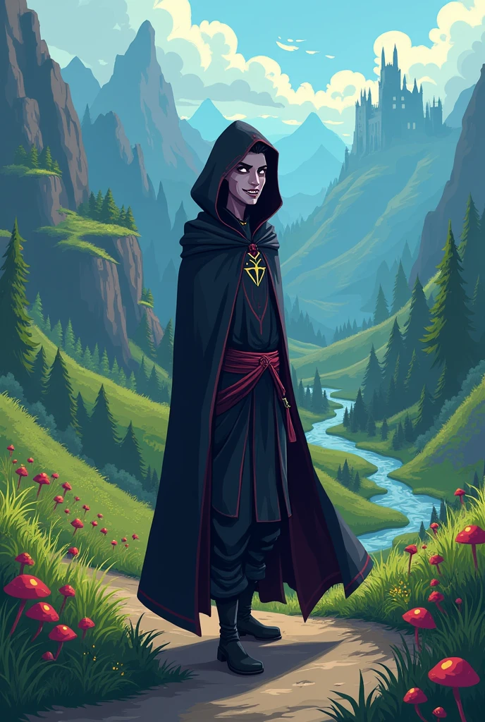 Vampire rogue hooded, Cartoon style adventure time rpg lord of the rings