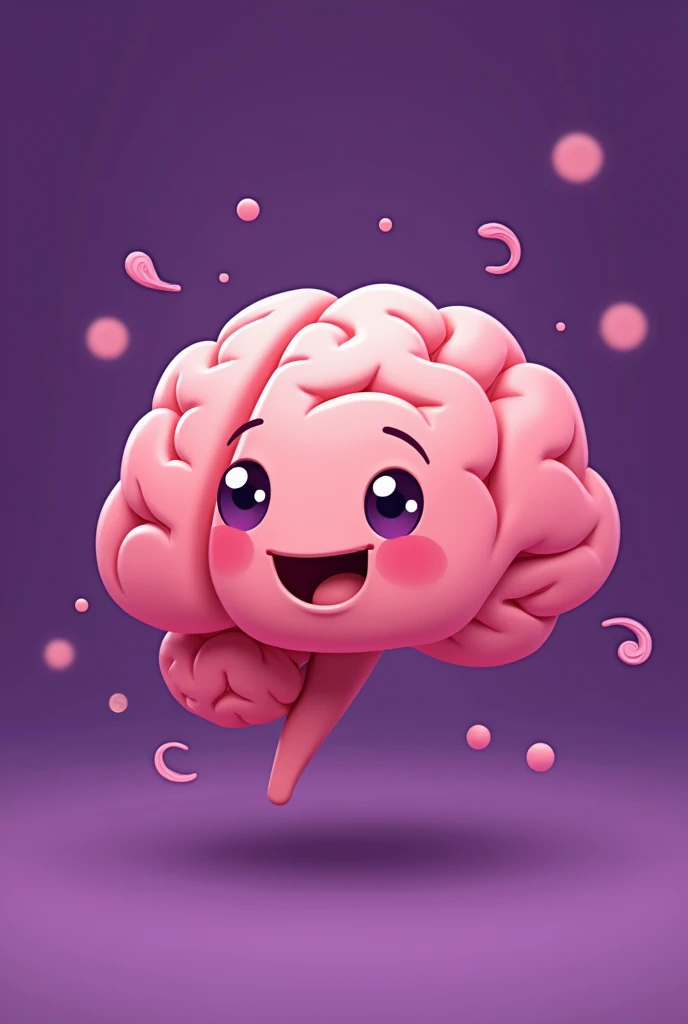 Cute little brain ,animated cartoon,profile pic, purple backdrop