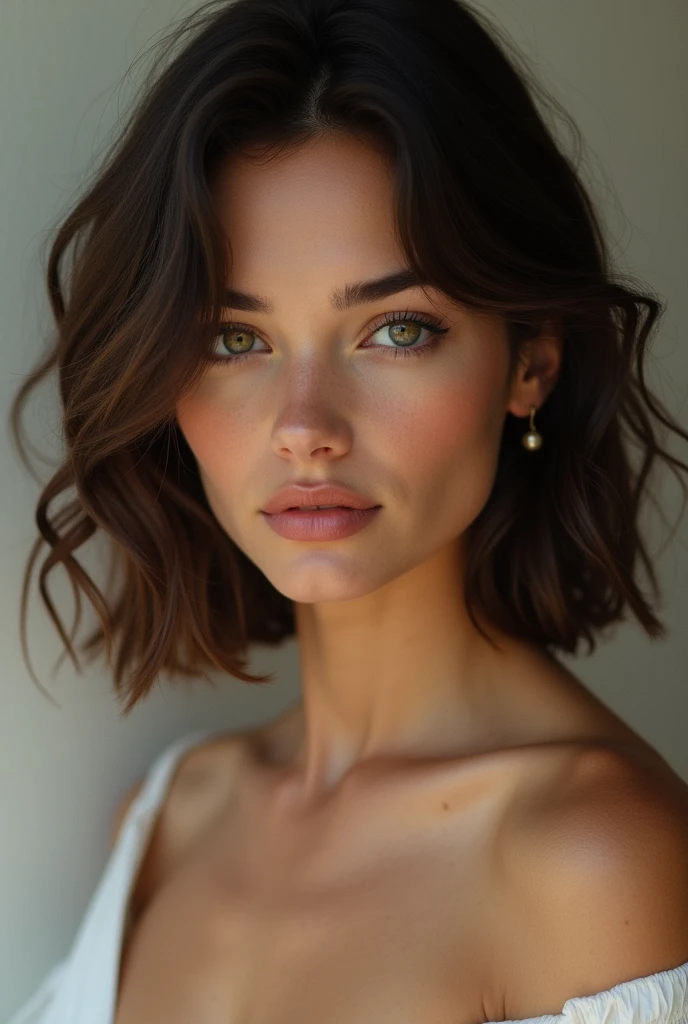 Very sexy woman 28 years old brunette slightly wavy hair full lips