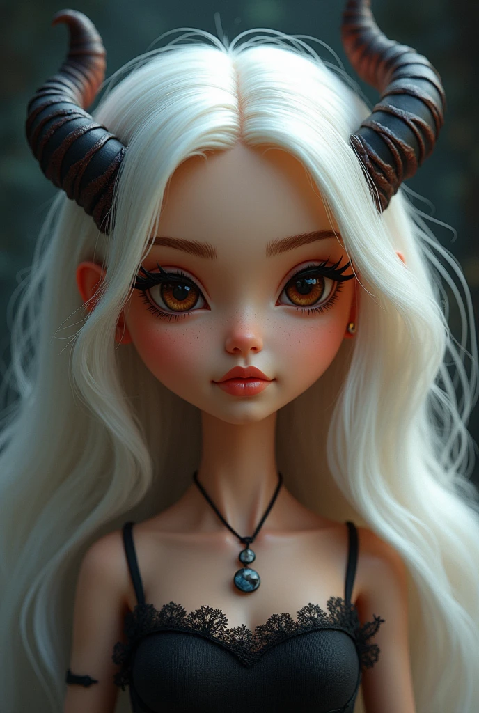 Barbie cartoon brown eyes ,white hair daughter of lucifer