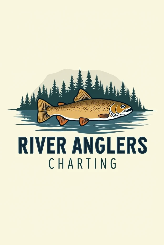 I need a logo without colors where the name River Anglers appears and a brown trout crossing it.