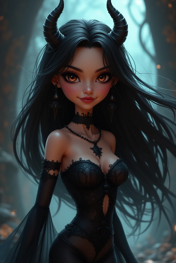 Barbie cartoon Daughter of lucifer doctor dark brown eyes