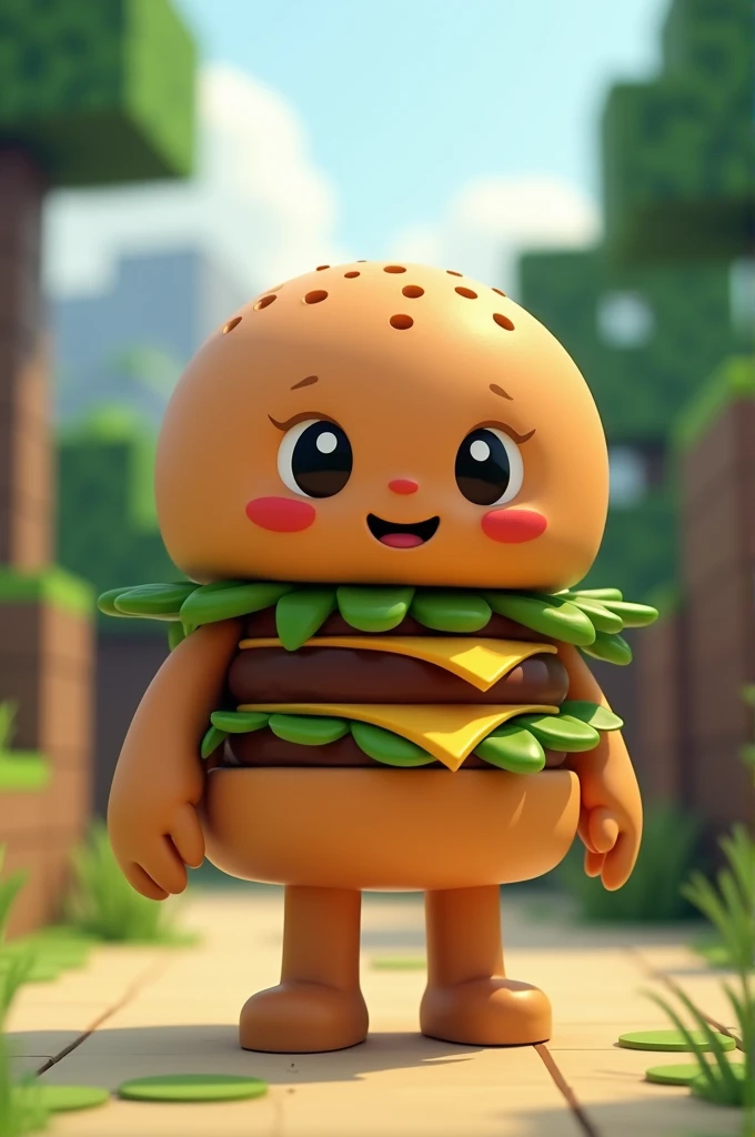 A hamburger like a human Cartoon style Minecraft
