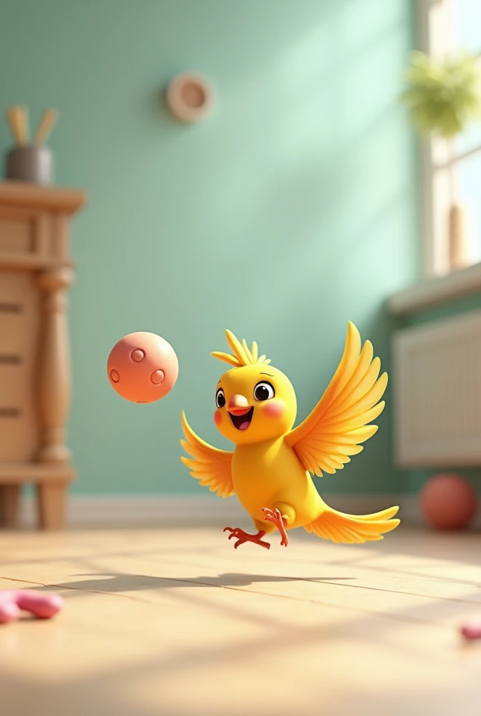 A bird plays ball 