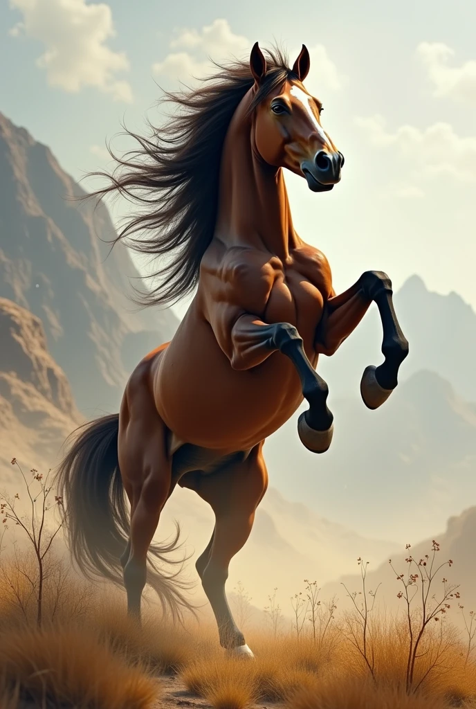A wild horse kicking