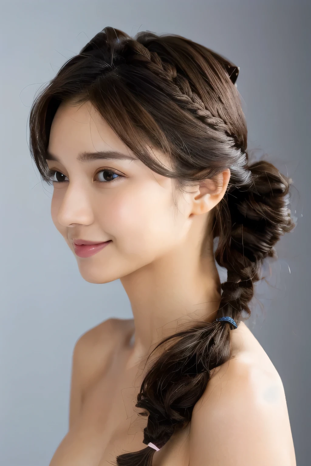 ((Highest quality, 8k, masterpiece: 1.3)), sharp: 1.2, Perfect Body Beauty: 1.6, ((Layered Hairstyles, Small breasts: 2.0)), (((Nipples))), (Beautifully shaped breasts), ((long hair: 2.0)), ((necklace)), Earrings, ring, Bracelet, Hair Accessories, ((Beautiful young teenager woman)), ((Straight nose)), (Eyeliner), Armpit Hair, Bristles, ((White and beautiful skin)), Wavy Hair, Beautiful attention to detail, Super detailed, Highly detailed face and skin texture, fine grain, double eyelid, Black Hair, Big Ass, Lower Body, Thighs, (((Skinny))), Wet and shiny lips, smile, Get a grip on your body, ((Anatomically correct human body)), ((Crisp body shape)), Ribs, clavicle, Protruding skeleton, A face without nasolabial folds, Shyness, Thin eyebrows, Big eyes, (shoot from side: 1.0), (Narrow shoulders: 2.0), (Smile: 1.0)