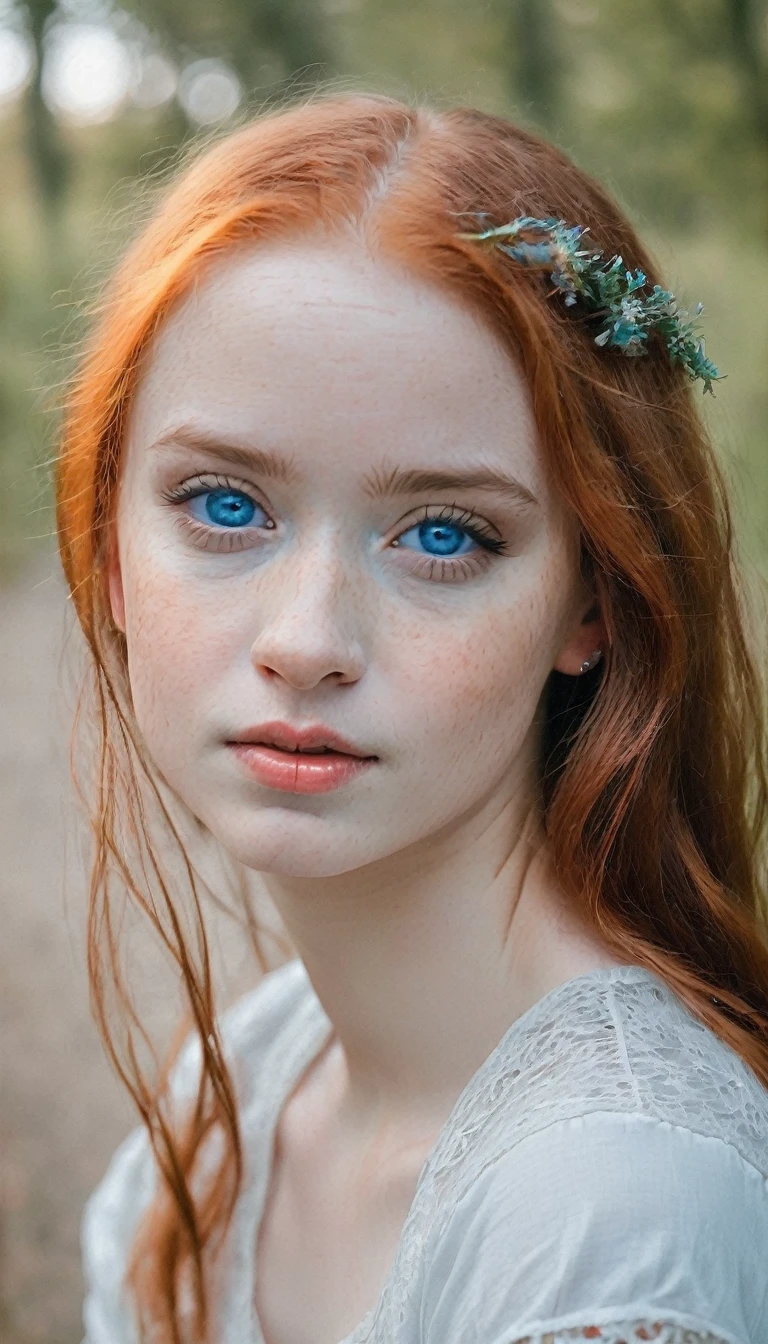 photo of 1girl, redhead, blue eyes, portrait perfecteyes