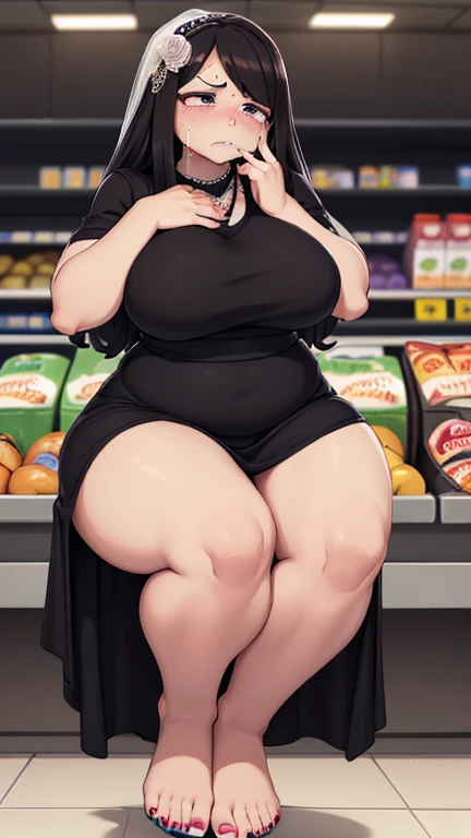 (masterpiece, best quality, highres, detailed, realistic:1.2), young european woman, USSBBW, (morbidly obese:1.2), (fatblob:1.2), detailed face, beautiful face, long straight hair, high aesthetic, panties, nude, from side, gigantic ass, gigantic belly, all fours, salivating, ahegao, surrounded by food, messy, slob, purple lipstick, smoky eye makeup