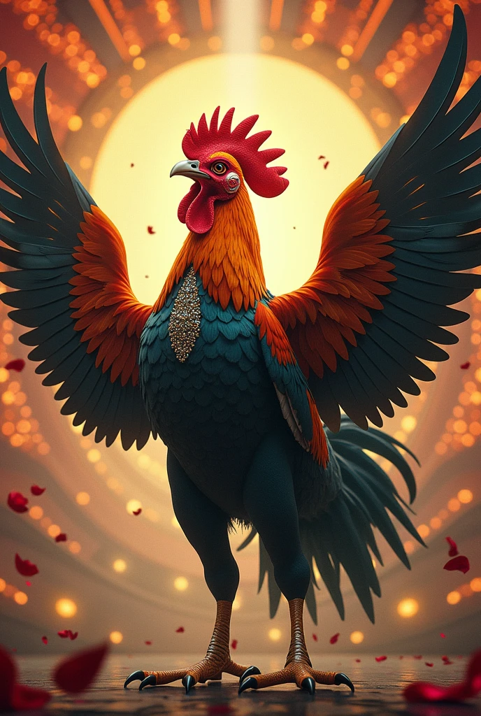 Please generate an image of Elvis Presley with a rooster body