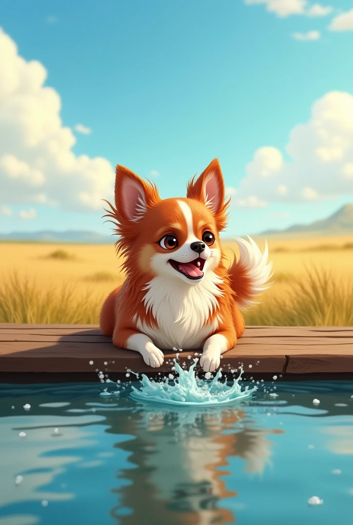 (fur:1.5), (fuzzy:1.5), (by marjani), solo, (feral:1.6), CANINE, sidewalk, forest pond, legs in water, domestic dog, ((shiba inu)), long fur, very fluffy neck, thick tail,(whiskerig butt, buttcrack, long snout, long ears, short stubby body, (huge butt), anatomically correct, (detailed lips wrinkle), female, pink collar, tailwag, isometric view, full-length portrait, noon, absurd res, in heat, (hyper canine pussy), brown anus, pussy squirt, raise butt, orgasm