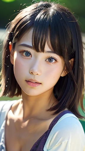 ((SFW:1.6)),(masterpiece, Highest quality:1.2), 8k, Absurd, (Upper Body:1.2), violet, Gardenia, beautiful girl, (Pretty face, Detailed face:1.2), Small breasts、 View your audience, Film Grain, chromatic aberration, Sharp focus, High resolution, Face Light,Small breasts、Nud、,japanese idol girl,